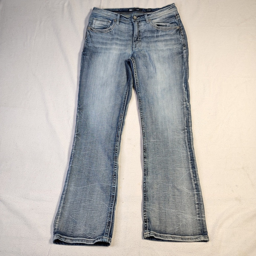 BKE Tyler Jeans Mens 31x32 Blue Cotton Stretch Bootcut Distressed Wash ABP23431